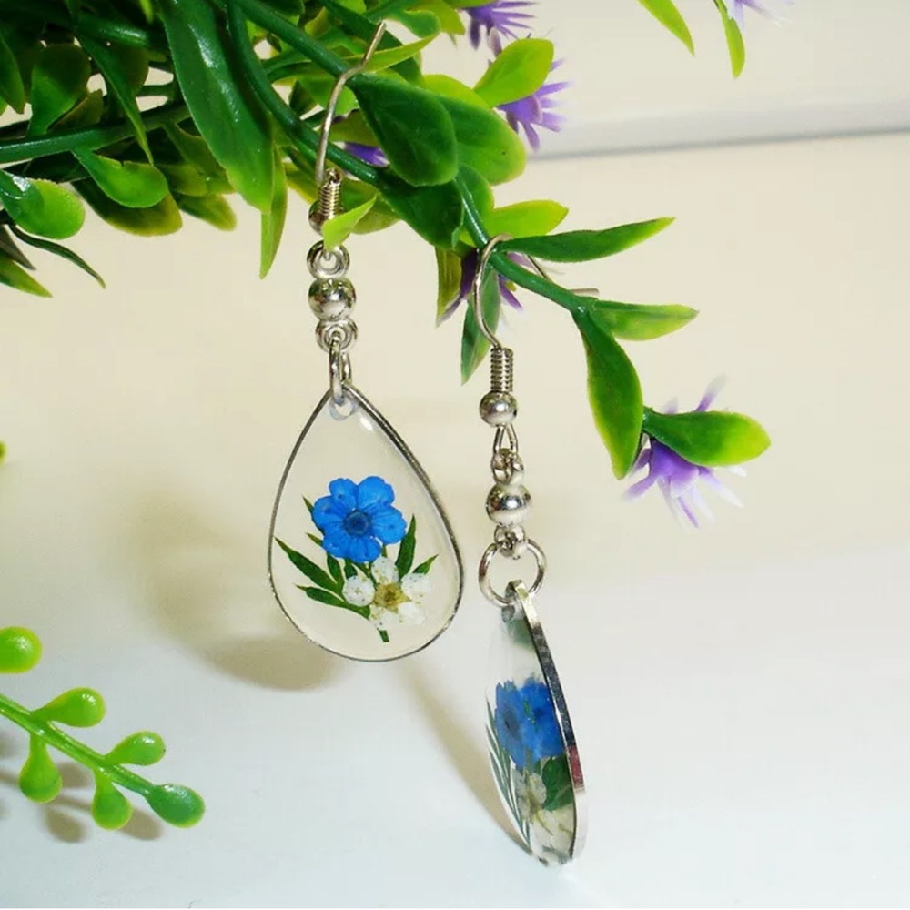 Flower 925 Silver Drop Earrings White Sapphire - Picture 3 of 3